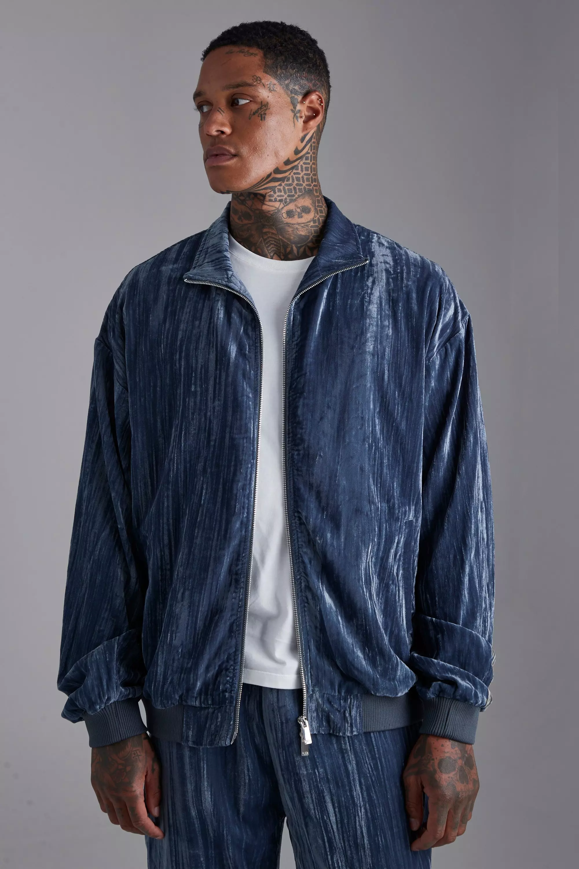 Velour Relaxed Track Jacket | boohooMAN USA